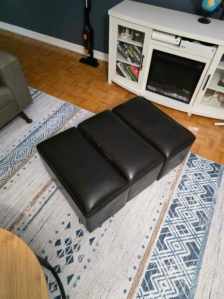 3-Piece Black Faux Leather Storage Ottoman / Bench – Modern & Fu image indicator(2)