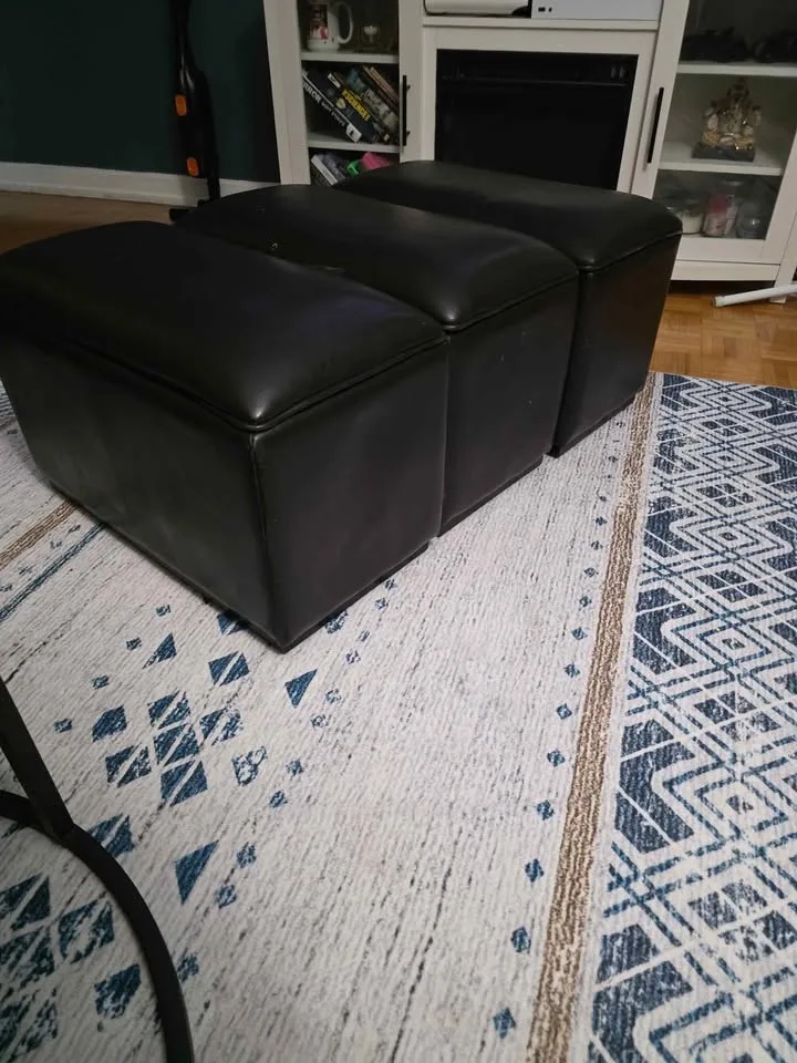 3-Piece Black Faux Leather Storage Ottoman / Bench – Modern & Fu image indicator(3)