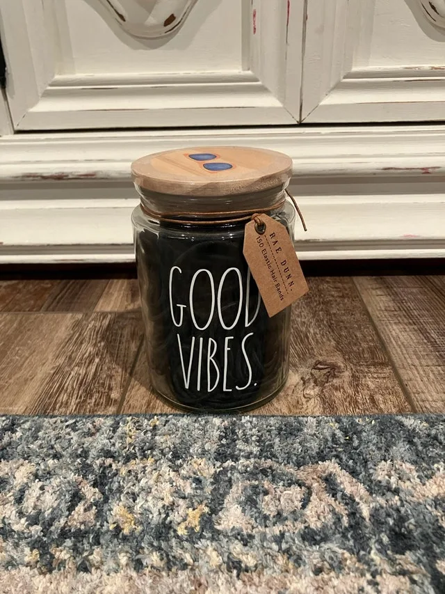 Rae Dunn Good Vibes Hair Elastic Jar