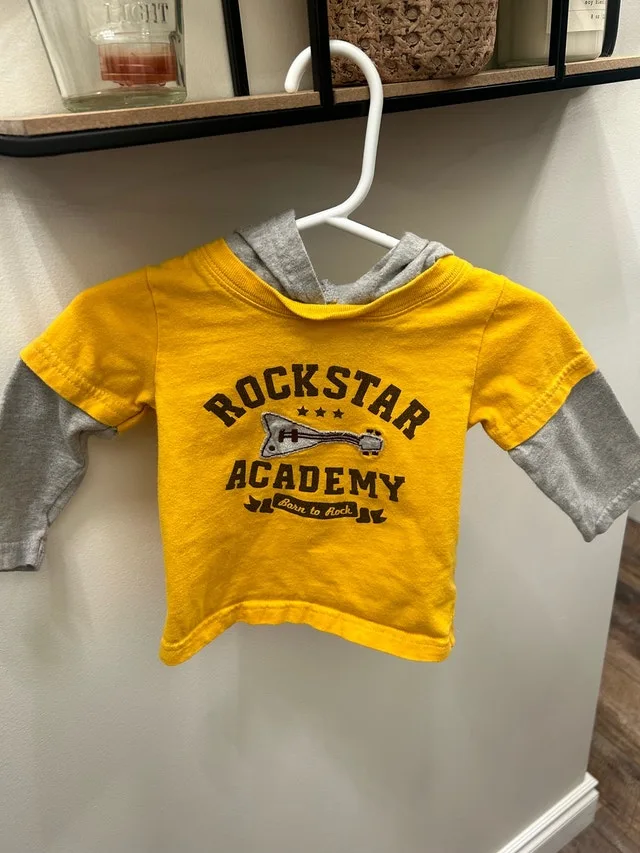 Rockstar academy long sleeve hooded shirt size 9 months carters