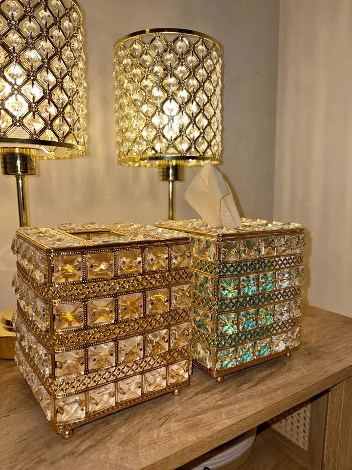 Set of 2 Crystal Tissue Box Holders