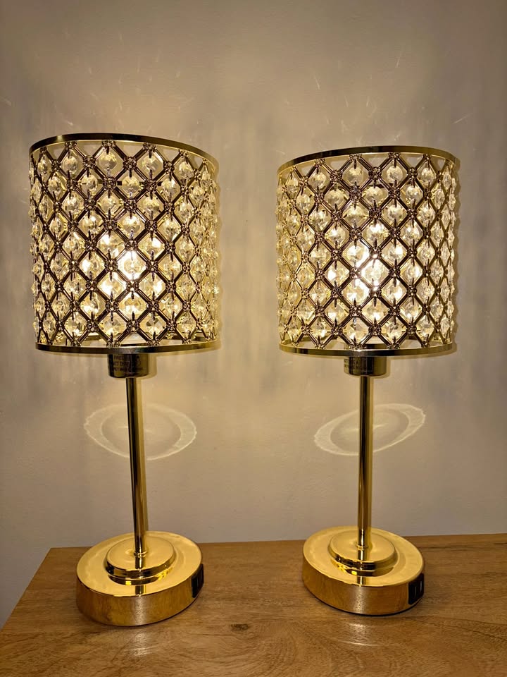 Set of 2 Gold Crystal Touch Control Table Lamps