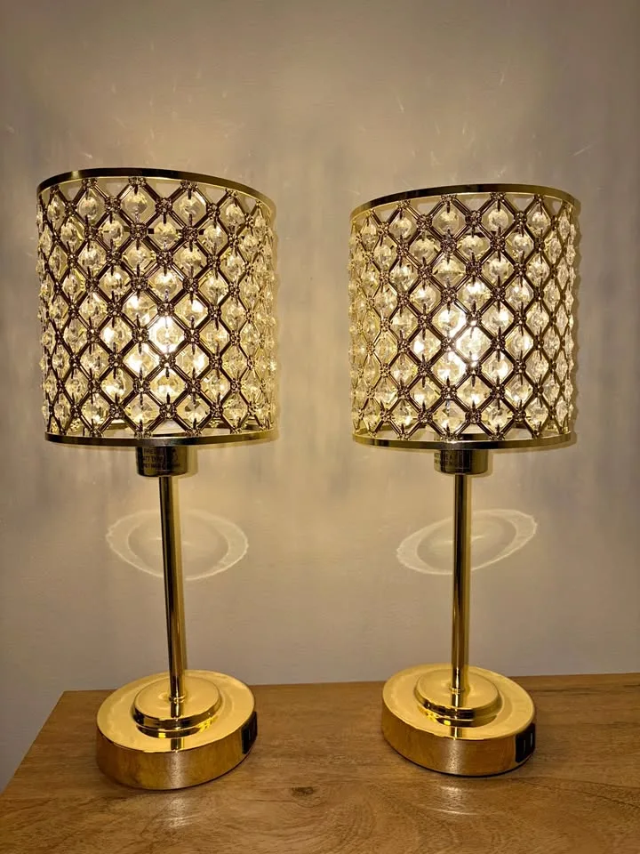 Set of 2 Gold Crystal Touch Control Table Lamps