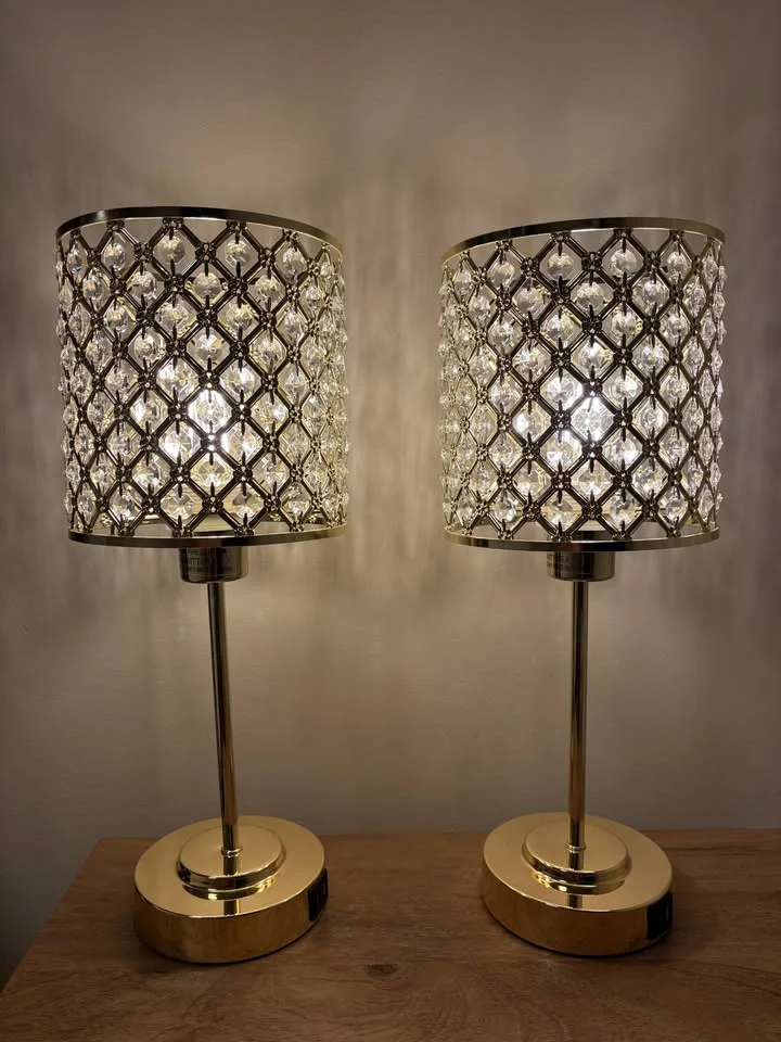 Set of 2 Gold Crystal Touch Control Table Lamps image indicator(4)