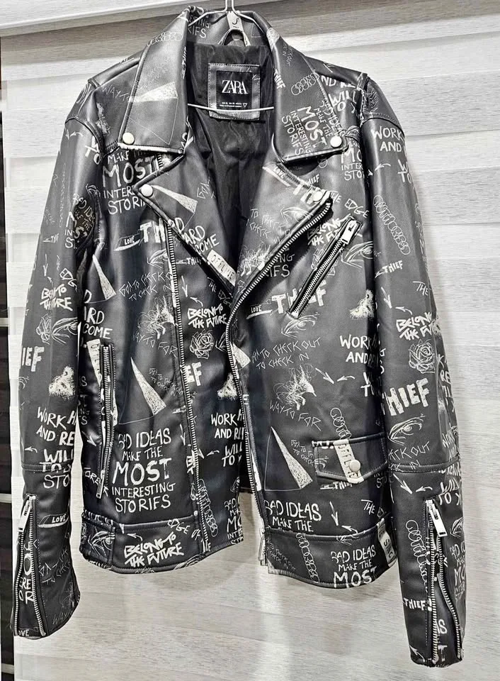 Zara Graffiti Biker Jacket Men's XL