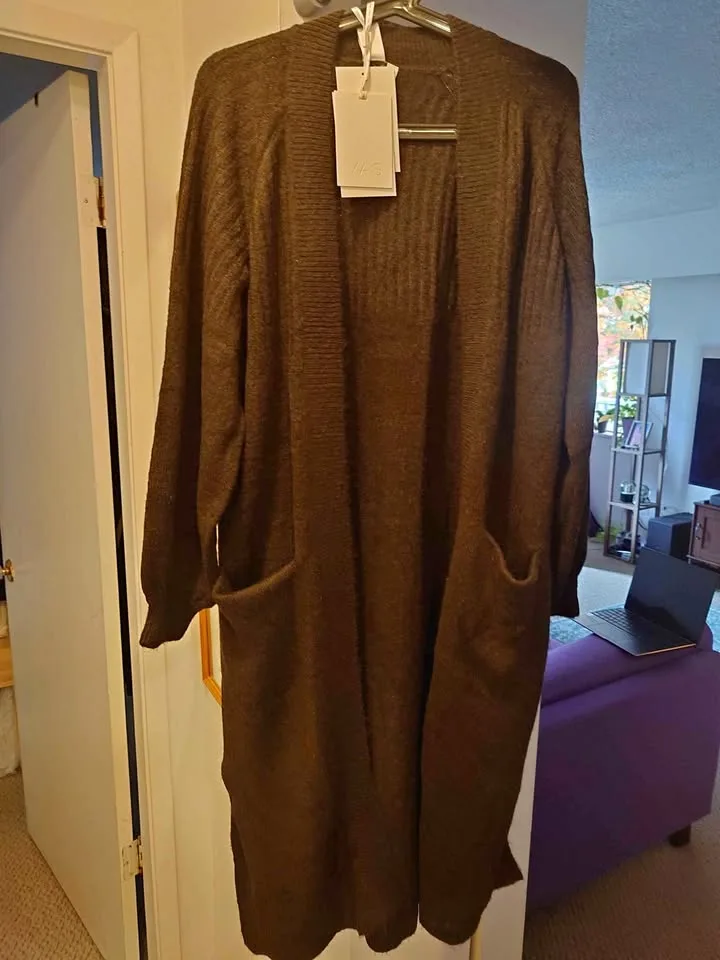 Y.A.S Women's Long Knit Brown Cardigan (Large Size)