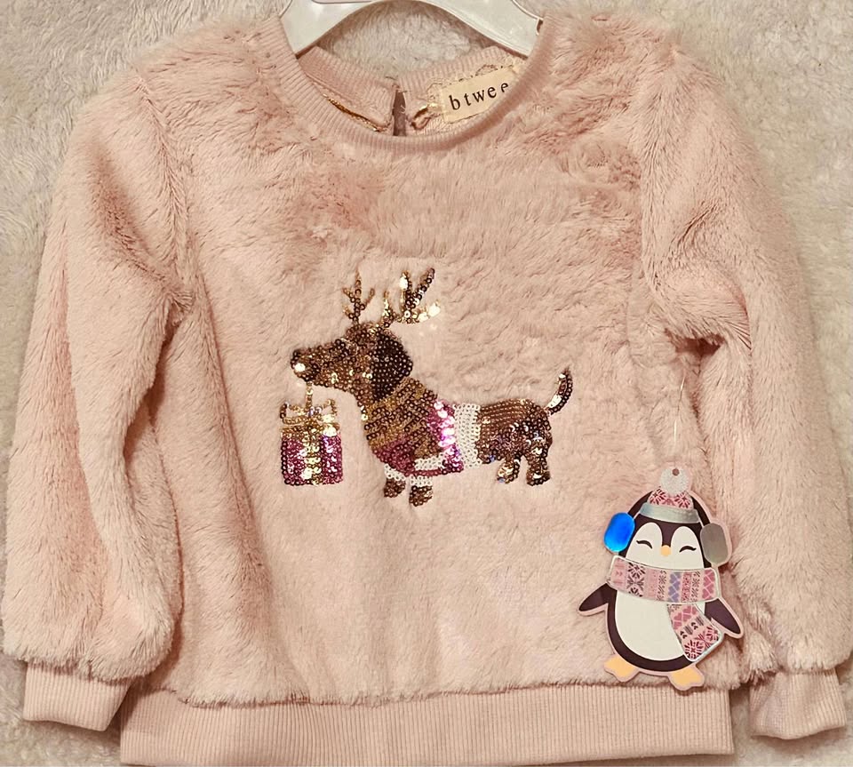 NWT Pink Girl’s Flip Sequin Dachshund Sweater 24 Months / 2T