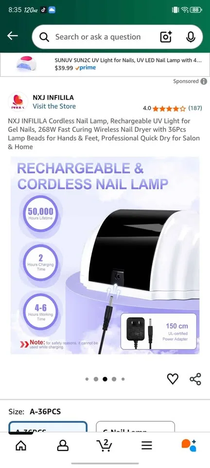 NXJ INFILILA Cordless Nail Lamp image indicator(2)