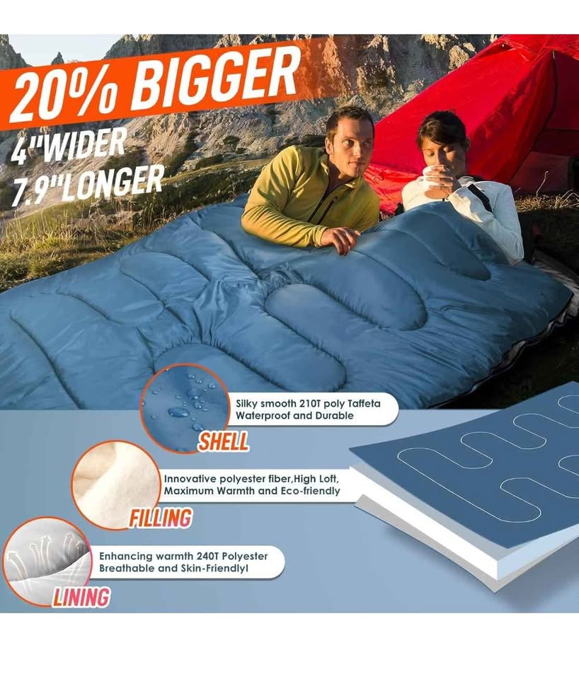 MEREZA Double Sleeping Bag with Pillow, XL Queen - photo 3