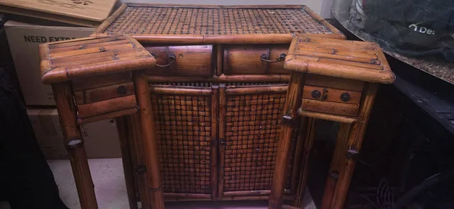 Vintage Bamboo Cabinet + Side Tables – Rare Golden Brown Set image indicator(2)