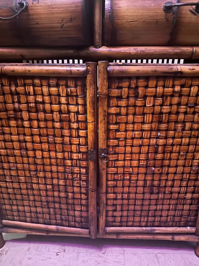 Vintage Bamboo Cabinet + Side Tables – Rare Golden Brown Set image indicator(3)