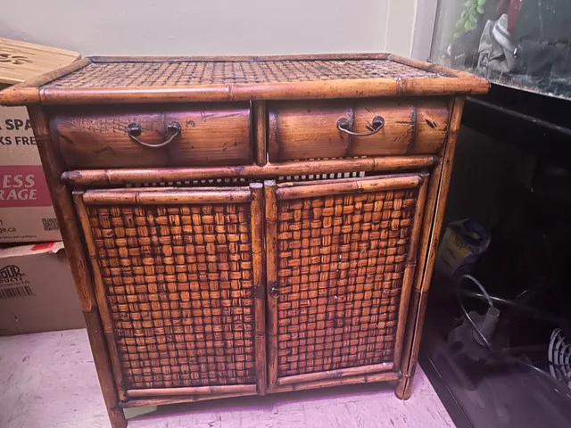 Vintage Bamboo Cabinet + Side Tables – Rare Golden Brown Set image indicator(5)