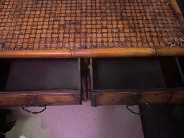 Vintage Bamboo Cabinet + Side Tables – Rare Golden Brown Set image indicator(6)