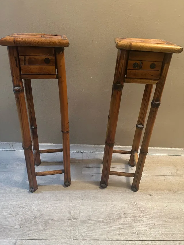 Vintage Bamboo Cabinet + Side Tables – Rare Golden Brown Set image indicator(7)