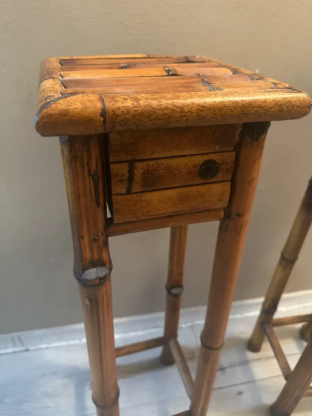 Vintage Bamboo Cabinet + Side Tables – Rare Golden Brown Set image indicator(8)