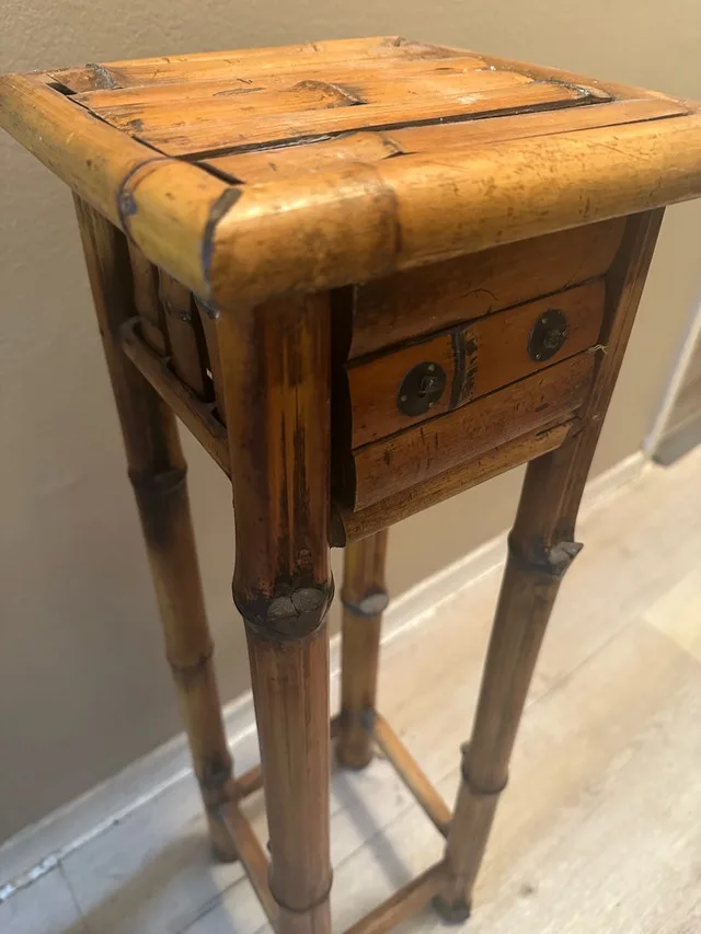 Vintage Bamboo Cabinet + Side Tables – Rare Golden Brown Set image indicator(9)