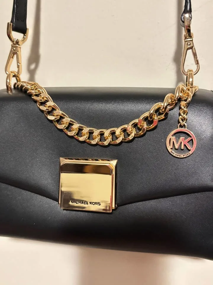Michael Kors Lita Small Leather Crossbody Bag – Black/Gold image indicator(4)