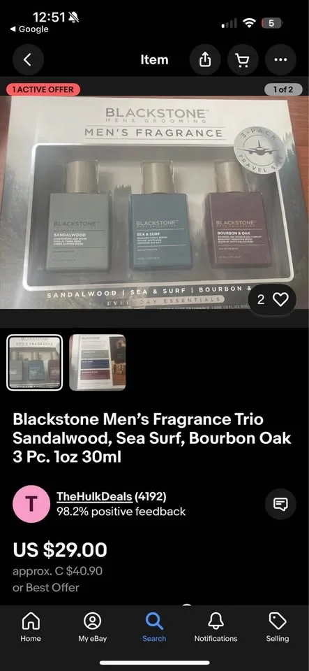 NIB Blackstone Mens Fragrance Trio Sandalwood Sea & Surf Ocean B image indicator(9)