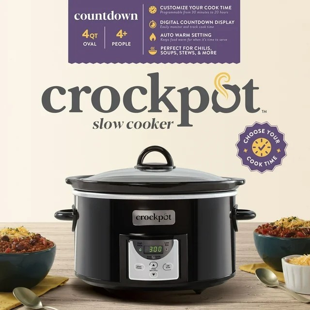 Crock-Pot 4-Quart Digital Countdown Slow Cooker, Black, 3.78L