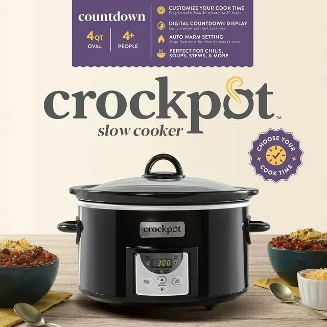 Crock-Pot 4-Quart Digital Countdown Slow Cooker, Black, 3.78L thumbnail