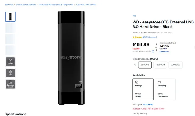 WD easystore 8TB External USB 3.0 Hard Drive image indicator(3)