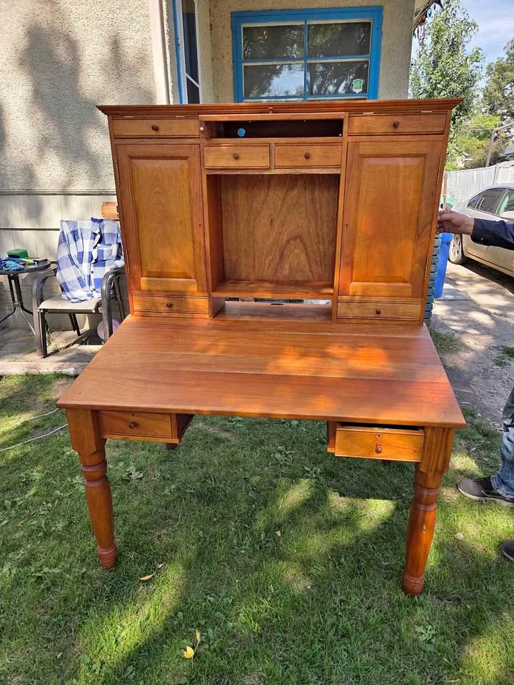 Solid African Pink Wood Desk with Hutch