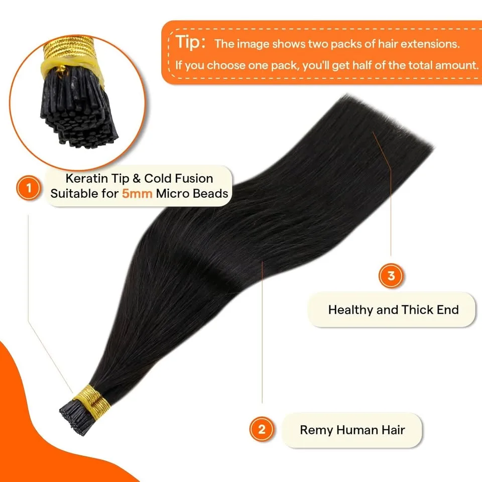 Tip Hair Extensions Human Hair Color 1B Off Black 22 Inch image indicator(3)