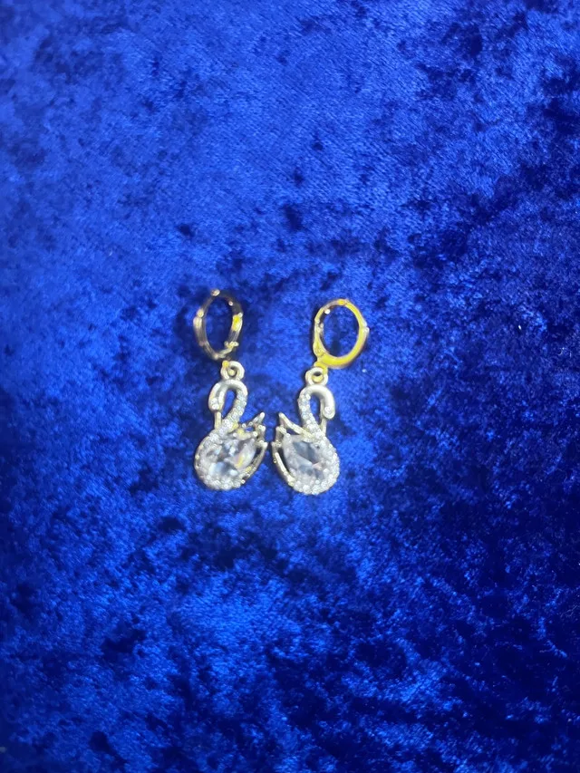 Swan Earrings 14k Gold Plated thumbnail