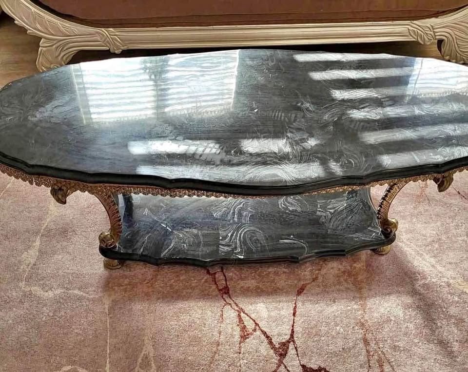 Marble top black and gold table