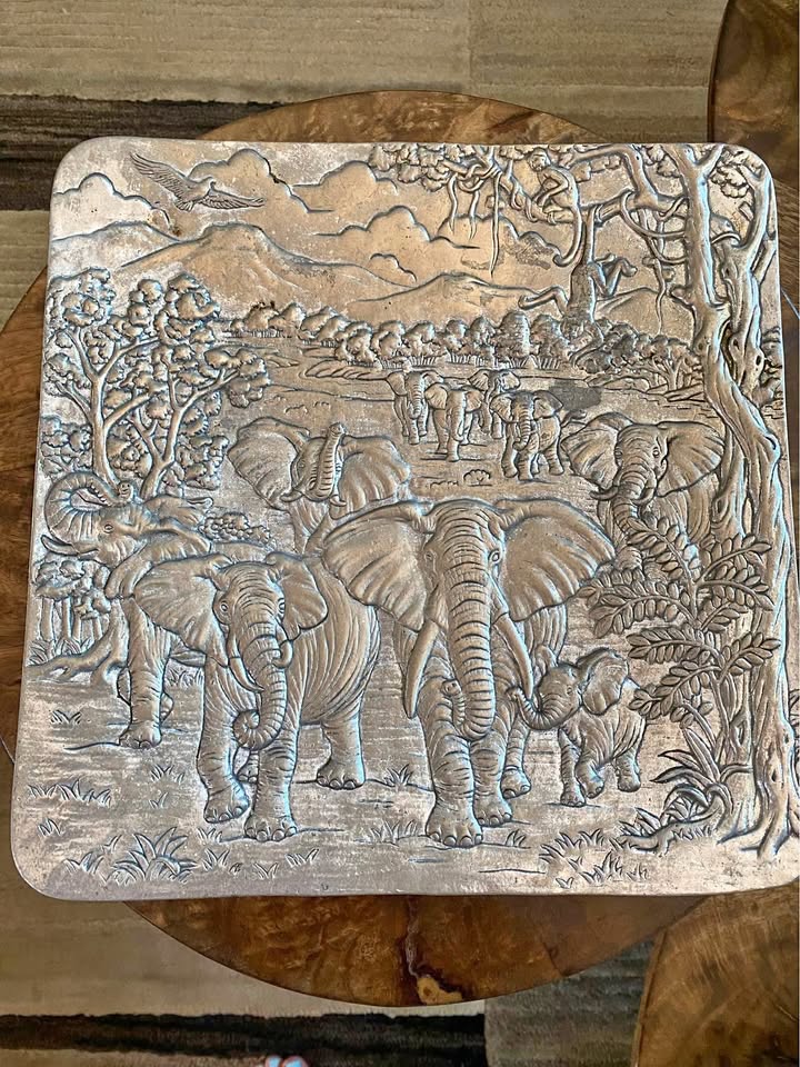 Arthur Court Embossed Elephants Silver Aluminum Square Tray