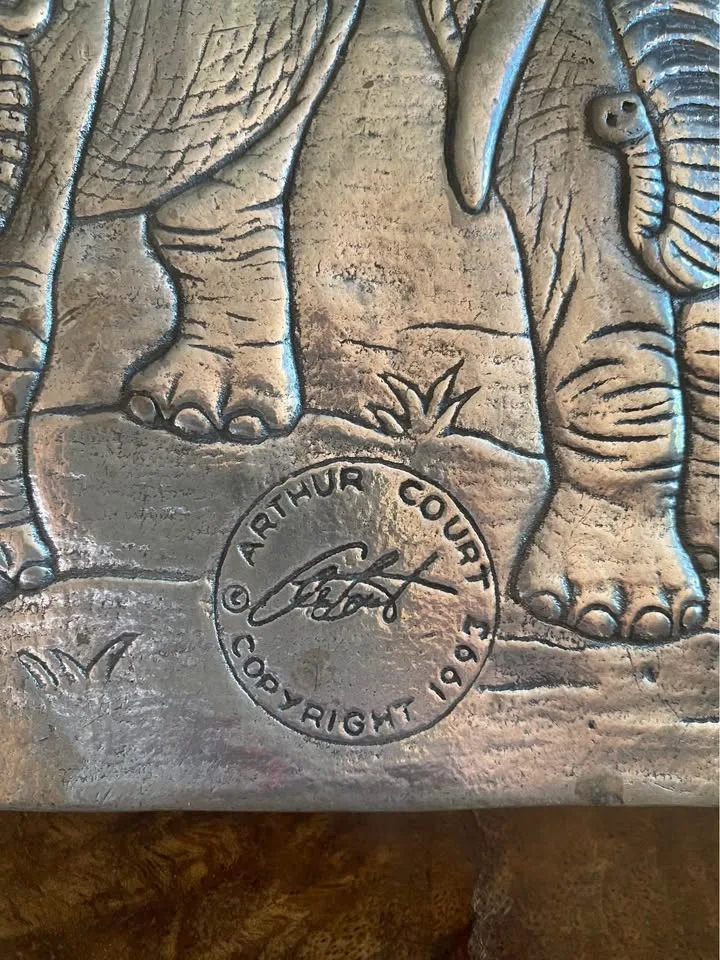 Arthur Court Embossed Elephants Silver Aluminum Square Tray image indicator(2)