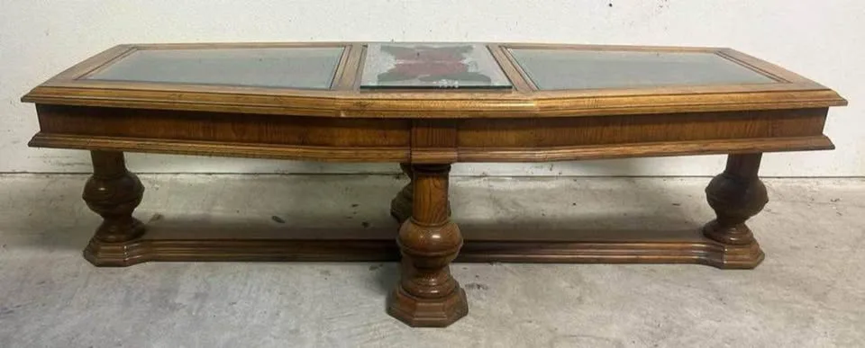 Vintage Oak Finished Coffee Table with Glass Inserts image indicator(3)