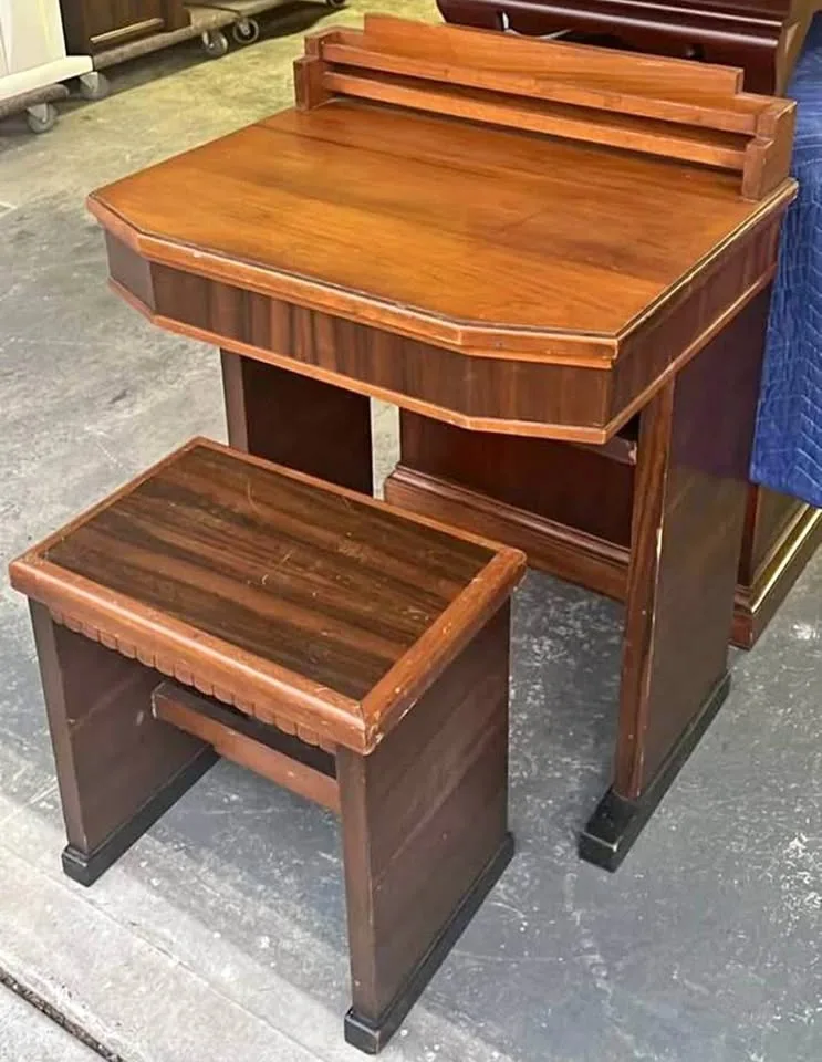 Antique Wooden Desk & Bench Set