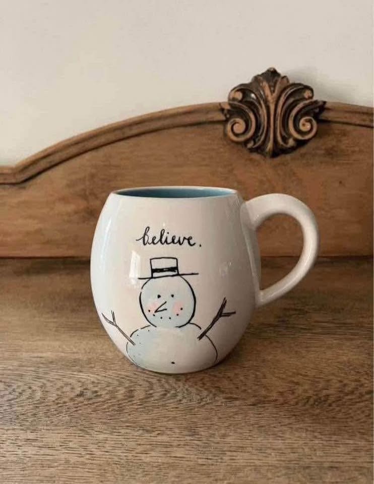 Rae Dunn Christmas Believe Snowman Double Sided Mug