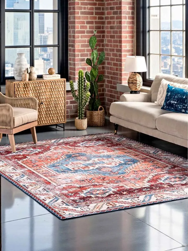 BOHEMIAN RED ❤️ RUG BRAND NEW~ sealed WASHABLE 5x8 ft. thumbnail