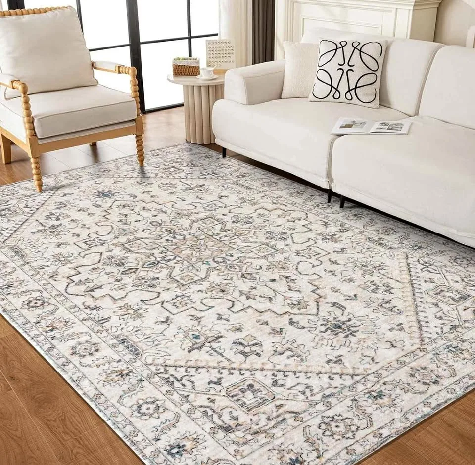 WASHABLE GREIGE LIVING ROOM RUG 5x7 — BRAND NEW thumbnail