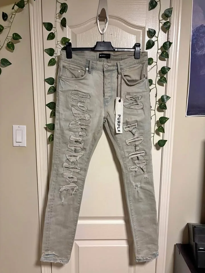 Authentic Light gray purple brand jeans thumbnail