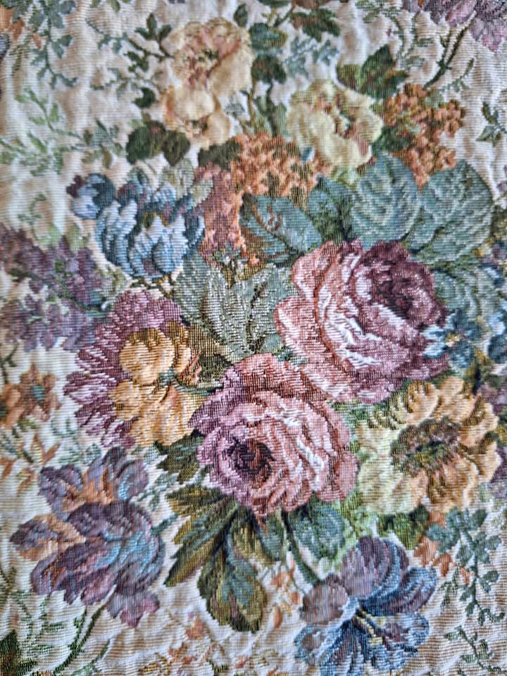 Vtg Tablecloth Square French Country Woven Tapestry Floral 47"