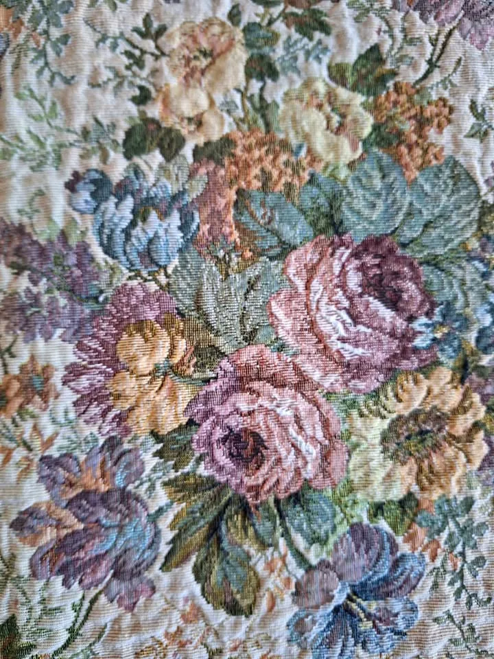 Vtg Tablecloth Square French Country Woven Tapestry Floral 47"