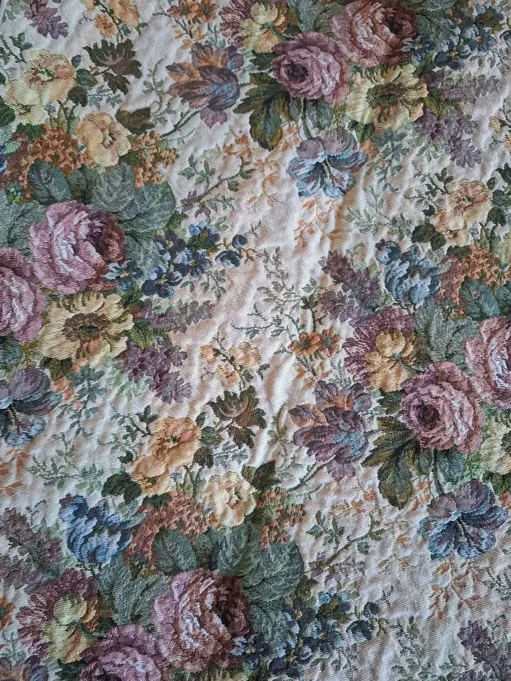 Vtg Tablecloth Square French Country Woven Tapestry Floral 47" image indicator(2)
