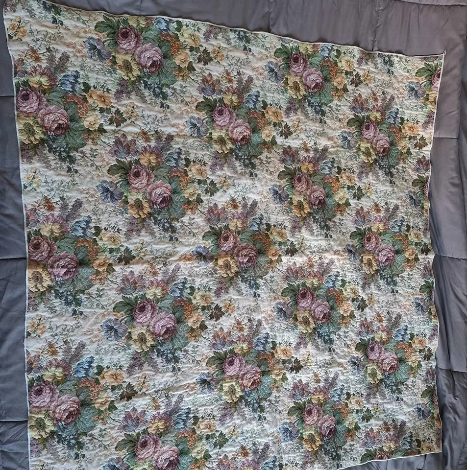 Vtg Tablecloth Square French Country Woven Tapestry Floral 47" image indicator(4)