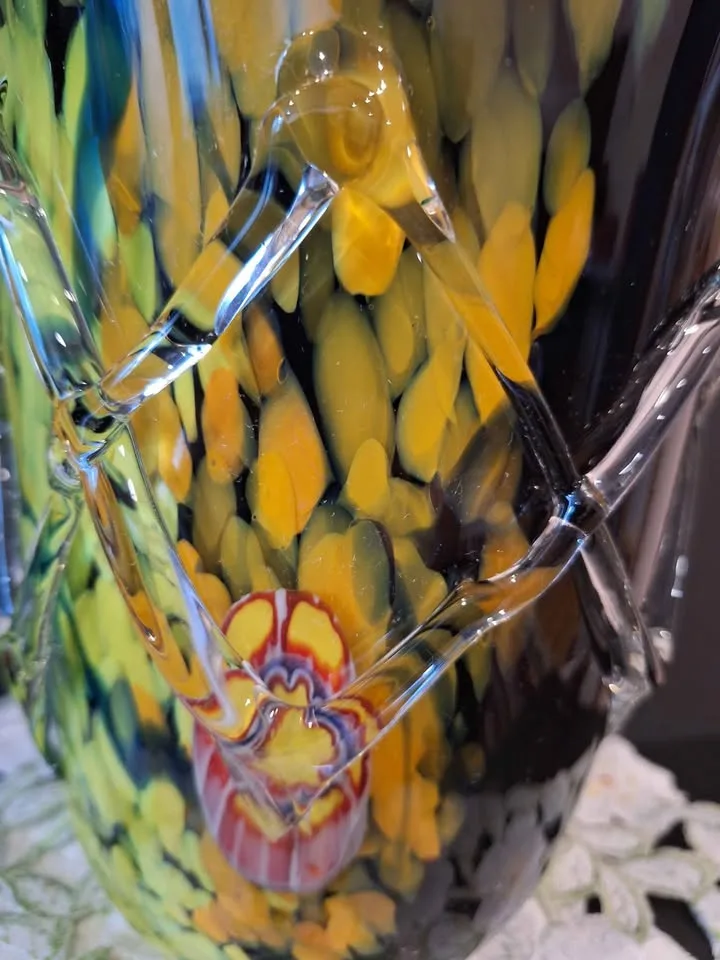 Beautiful multicolored glass vase Murano? unique design H-11.5" image indicator(2)