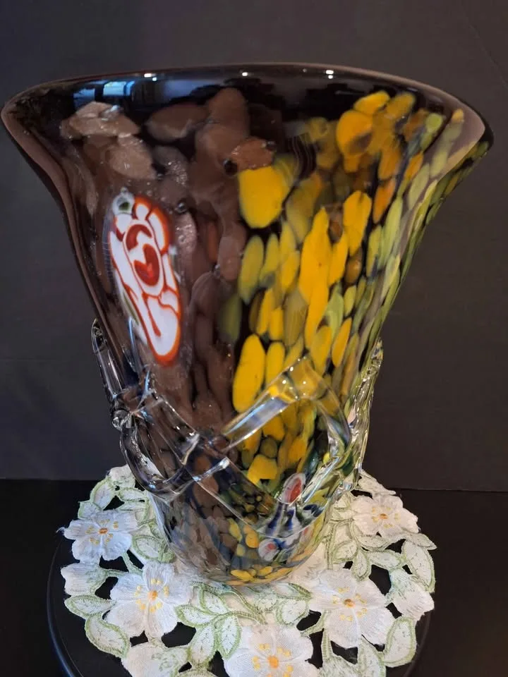 Beautiful multicolored glass vase Murano? unique design H-11.5" image indicator(3)