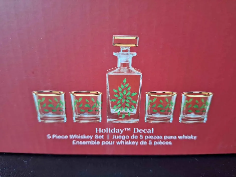 Lenox Holiday 5-Piece Decanter & Whiskey Glass Set