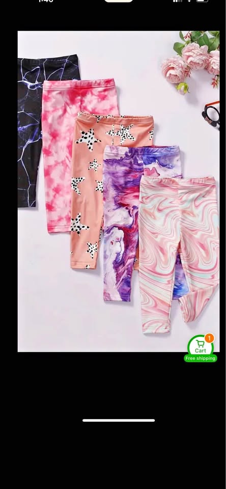5pcs Vibrant Tie-Dye & Marble Pattern Girls' Stretchy Leggings -