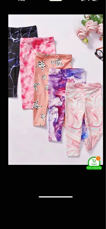 5pcs Vibrant Tie-Dye & Marble Pattern Girls' Stretchy Leggings -