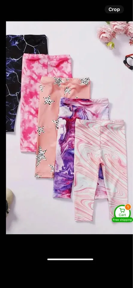 5pcs Vibrant Tie-Dye & Marble Pattern Girls' Stretchy Leggings - image indicator(2)