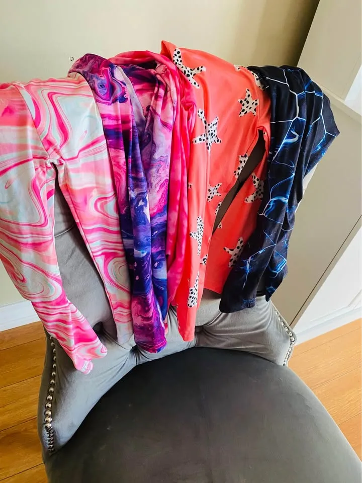 5pcs Vibrant Tie-Dye & Marble Pattern Girls' Stretchy Leggings - image indicator(3)