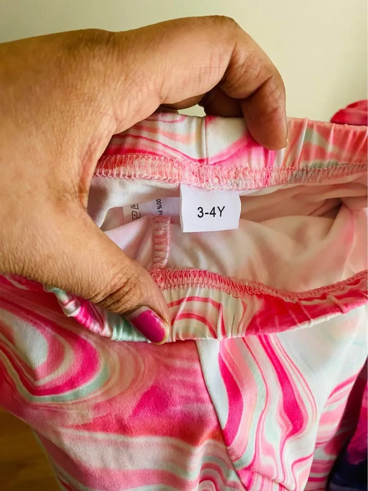 5pcs Vibrant Tie-Dye & Marble Pattern Girls' Stretchy Leggings - image indicator(4)