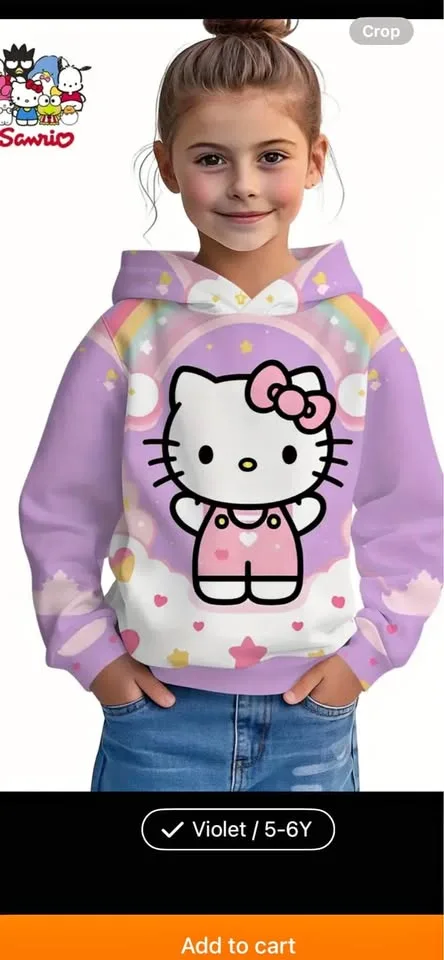Sanrio for hello kitty Girls' Casual Hoodie - 3D Printed Spring/
